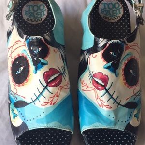 Sugar skull wedge shoes